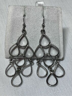 Vintage Silver Multi-Teardrop Chandelier Earrings - Vintage